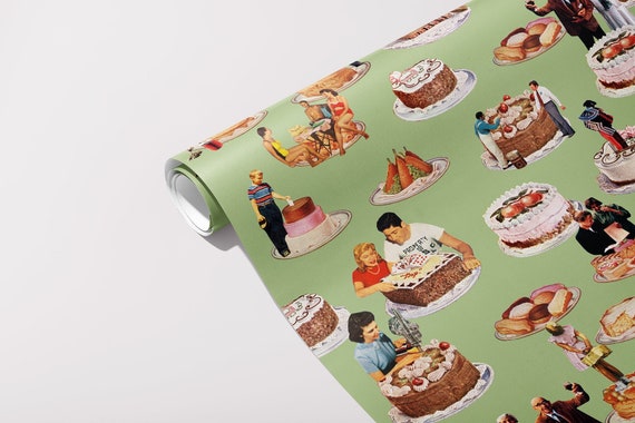 Cake People Gift Wrap Wrapping Paper Vintage Collage Quirky Birthday