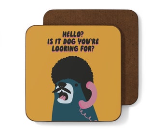 Hello Dog Coaster Set Funny Illustrated Lionel Richie 80s Music