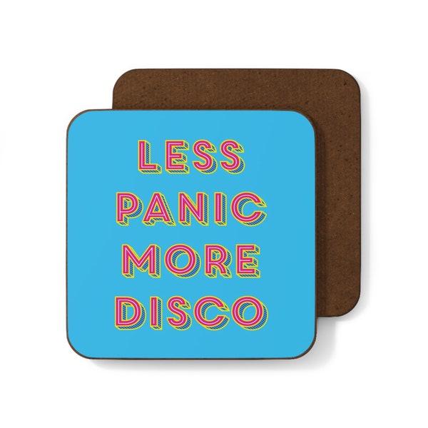 Less Panic More Disco Coaster Set Retro Typography