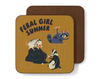 Posavasos de verano de chica salvaje, mapache divertido, tejón y zarigüeya