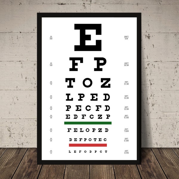 Eye Chart Test Print Vintage Snellen Poster Mid Century Wall Art