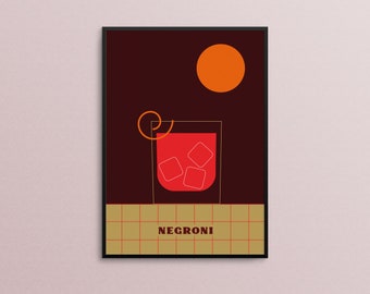 Negroni Cocktail Art Print Retro Bar Geometric