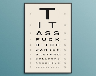 Sweary Eye Chart Poster Parody Funny Snellen Poster