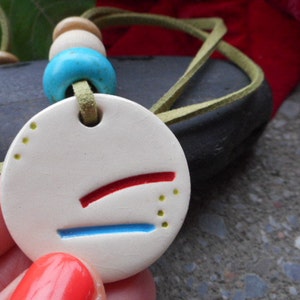 White ceramic necklace , Circular ceramic pendant , Gift for her , Bohemian necklace , Ceramic necklace , Clay necklace image 1