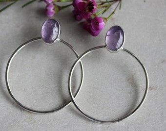 Amethyst Hoop Earrings Sterling Silver