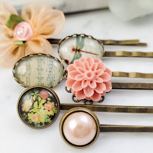 Peach Bobby Pin Set Pink Hair Pins for Bun Decorative Etsy