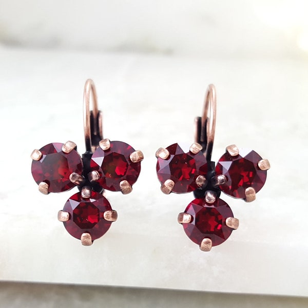 RED RUBY EARRINGS Dark Red Siam Crystal Dangles, Garnet Drops, Burgundy Jewelry, January Birthstone, July Gifts, Maroon Rhinestones E3968