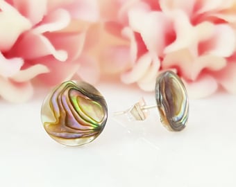 Abalone Shell Stud Earrings, Pink Pearl Disc Studs, White Mother of Pearl Flat Disk Earrings, Blue Shell Studs, Genuine MOP Shells E4242