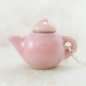 Teapot Necklace - Blue or Pink Tea Party Earrings, TEA DRINKER GIFT, Teapot Jewelry, Ceramic Vintage Rose Pendant, Green Tea Lovers N5701