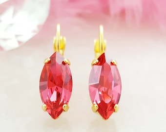 Swarovski Crystal Earrings - Fuchsia Rhinestone Earrings - Hot Pink Dangle Earrings - Dark Pink Earrings - Magenta Pink Tourmaline E3378