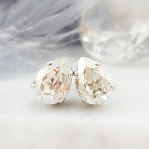 BLACK DIAMOND EARRINGS Dark Silver Teardrop Studs for Women, Big Tear Drop Studs, Clear Faceted Pear Rhinestone Goth Gifts for Her E3192
