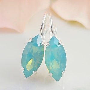 Silver Opal Crystal Earrings Green or Blue Opal Leverback Drop, Dangling White Opal Crystal Marquise Earrings, Rose Gold Opal Earrings E3481