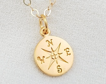 LARGE GOLDFILLED COMPASS or Smaller Matte Gold Pendant, Cubic Zirconia Travel Pendant, Cz Navigation, Graduation Jewelry Gift for Her N5176
