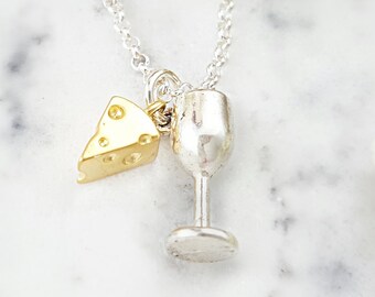 WINE NECKLACE GOLD Cheese Charm Silver Wine Lover Gifts, Wine Connoisseur or Sommelier Jewelry, Wine Steward Cocktail, Happy Hour N1268