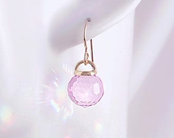 CRYSTAL BALL EARRINGS Goldfilled or Sterling Silver, Faceted Glass Droplet Dangle, Suncatcher Earrings Dangling Sphere, Choose Color, CB1000