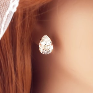 Clear Diamond Earrings for Women, BIG TEARDROP CRYSTAL Studs, Gold Large Pear Tear Drop Rhinestone Gifts for Her E3598