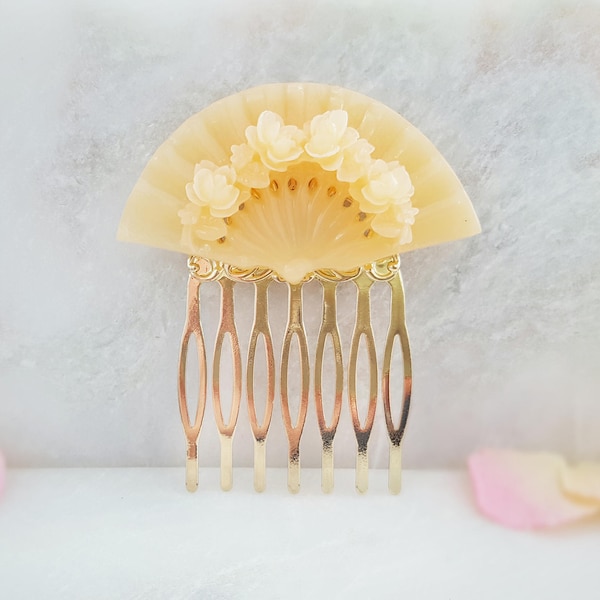 Fan Hair Comb Japanese Hair Accessory, Gold, Silver or Rose Gold, Ivory, Peach, Red, Black, Champagne, CHOOSE YOUR COLOR H2050