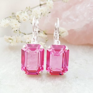 These swarovski Crystal leverback earrings are made with rare, unfoiled 10x14mm octagon crystals in Rose pink, Montana blue or Emerald green, in your choice of gold or silver. Thank you for visiting Gemsicles, an Etsy star seller.