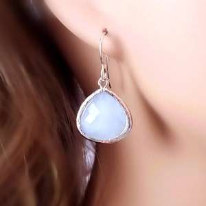 Crystal Teardrop Earrings SILVER TEAR DROP Dangles, Dangling Ruby Red, Alexandrite, Sapphire, Blue Opal, Mint Green, Sage Tourmaline E2067A