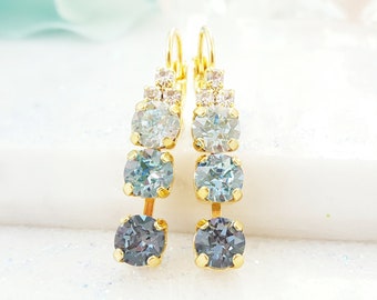 GOLD AQUAMARINE EARRINGS Light Sapphire Drops, Blue Topaz Dangles, Gradient Ombre Sky Blue Crystals, Cinderella Something Blue Gifts E3537