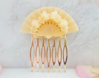 Fan Hair Comb Japanese Hair Accessory, Gold, Silver or Rose Gold, Ivory, Peach, Red, Black, Champagne, CHOOSE YOUR COLOR H2050