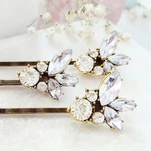 Decorative Art Deco Hairpins, Set of 3 Vintage Style Rhinestone Bobby Pins, Diamond, Emerald, Sapphire or Ruby Crystal Hair Pins H4226A
