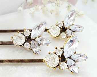 Decorative Art Deco Hairpins, Set of 3 Vintage Style Rhinestone Bobby Pins, Diamond, Emerald, Sapphire or Ruby Crystal Hair Pins H4226A