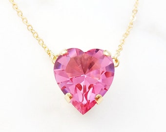 18k Gold Plated Cz Heart Necklace/ Princess Necklace/cz