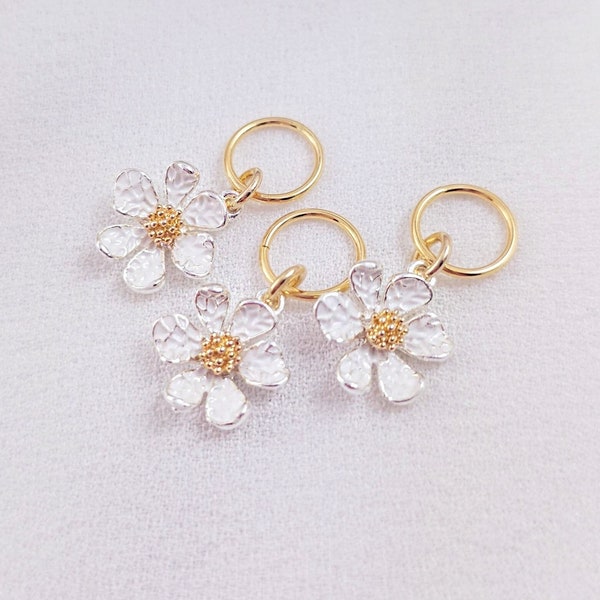 Daisy HAIR RINGS, Red Ladybug Charms, White Flower Clips, Gold Braid Rings, Dred Loc Dangles, Spring Summer Cute Hair Charms Girls HR1008