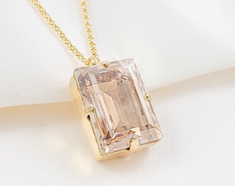 BIG Diamond Baguette Necklace Rectangle Pendant CHOOSE COLOR, Large Princess Cut Designer Crystal, Step Cut Asscher Statement Jewelry, N3123