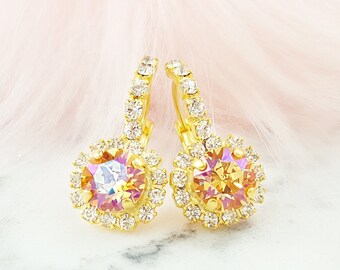 Astral Pink Amethyst Fuchsia Long Drop Earring, Dangle Premium Rhinestone Earring, Colorful Statement Crystal Dangles, Formal Earrings E3636