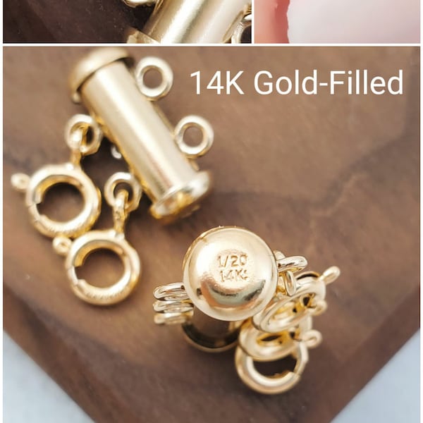 Gold Filled Layering Clasp Multi Necklace Detangler Layered Gold Tube Bar Separator, Ships from the US, Stacking Bracelet Connector WN5258