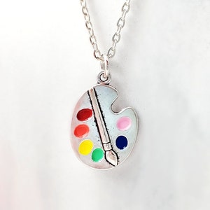 PAINT PALETTE NECKLACE for Artists, Painter&#39;s Jewelry Presents for Women, Paintbrush Pendant Necklace Charm, Gifts for Art Teacher S1043