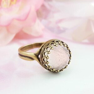 Genuine Rose Quartz Ring in Bronze or Silver, Pink Gemstone Necklace, Bronze Victorian Pendant, Pale Pink Stone Jewelry Set R5012