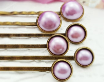 Lavender Hair Pins, Purple Pearl Bobby Pin Set of 6, Lilac Wedding, Bun Picks, Violet Hair Pieces for Bride, Bridal Hair Accessories H4211