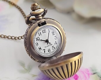 VICTORIAN Birthstone Clock Necklace, Watch Necklace, Bronze Clock