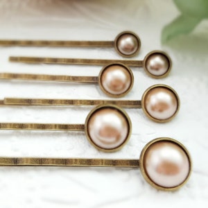 BEIGE Bridal Bobby Pins, Decorative Hairpin Set, Cream Champagne Pearl Hairpins, Taupe Pearl Hair Accessory, Mauve Bridesmaid Gift H4212