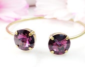 SWAROVSKI AMETHYST BRACELET, Antique Bronze Purple Crystal Cuff, Sparkly Lilac Rhinestone Bangle, Lavender Art Deco Artisan Jewelry B5013