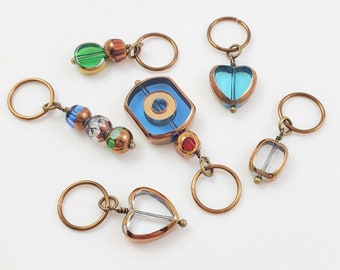 Art Deco Hair Beads, Antiqued Bronze Hair Jewelry, Brass Dred Lock Charms & Rings, Steampunk Glass Beaded Hair Rings, Aqua Blue Heart HR1003
