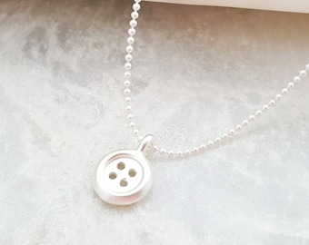 BUTTON NECKLACE, SILVER Sewing Jewelry Gift for Seamstress, Tailor, Grandma, Bronze Button Collector, Mom, Nana, Sewing Notion Charm N1241