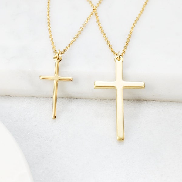 GOLD CROSS NECKLACE, Rose Gold or Rhodium Silver Cross Pendant, Christian Small Cross or Large Cross, Religious Faith Jewelry Gift N5894