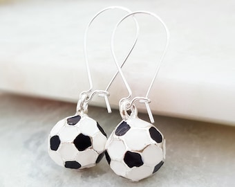 Soccer Ball Earrings for Women, HIGH-QUALITY Enameled 3D Soccer Balls, Best Coach Gift, Soccer Mom Present, Sports Jewelry PE Teacher E5301