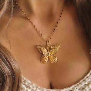 GOLDFILLED BUTTERFLY NECKLACE Large Gold Filled Butterfly, Choose Your Style, Specialty Chain Necklace, Gold Jewelry Gifts for Her N5178