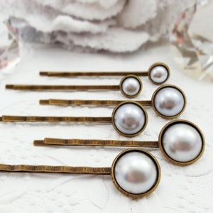 Grey Pearl Hairpins, Set of 6 Gray Bun Hair Clips, Pearl Hair Slides for Braids, Bridal Hair Accessory Gift, Pearl Wedding Party Gift H4206