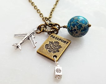 TRAVEL CHARM Necklace Flight Attendant Gift for Stewardess or Blogger, CPA Accountant Charms, Gift for Teacher, Choose Your Pendant N1189