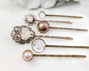 MAUVE FLOWER HAIRPINS, Bridal Party Accessories, Set of 6 Bobby