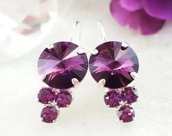 PURPLE CRYSTAL EARRINGS Silver Amethyst Stone Earrings, Violet Tanzanite Drop, February Birthstone Jewelry Gift for Her Lilac Dangles E3073