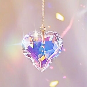 CRYSTAL SUNCATCHER Gold Heart Sun Catcher Dangling Faceted Heartshaped Rainbow Maker Window Crystal Ball, Small or Large, Clear or AB SC1000 image 1