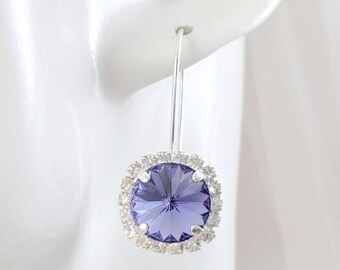 TANZANITE EARRINGS SILVER Purple Crystal Dangles, Alexandrite Rhinestone Jewelry Gifts for Her, Women's December or June Birthstone E3018A
