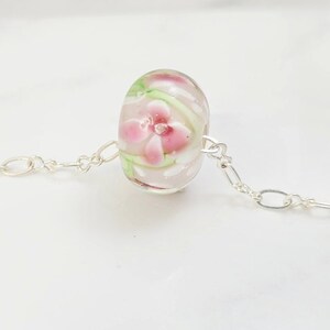 PINK ROSE NECKLACE, Silver Lampwork Glass Bead, Handmade Artisan Floral Jewelry Gifts for Her, Adjustable One of a Kind Blush Bridal N1001A
